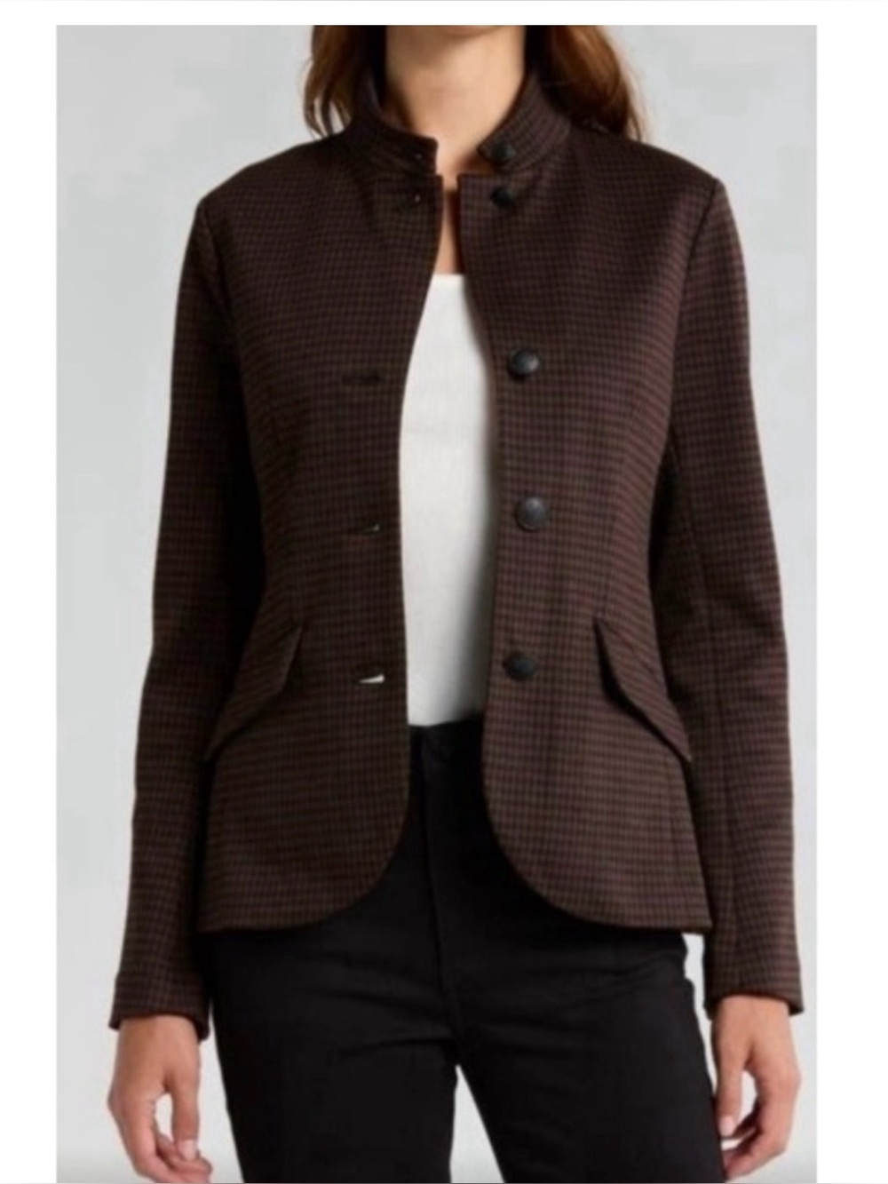 rag & bone Brown and Black Houndstooth Stand-Collar Jacket